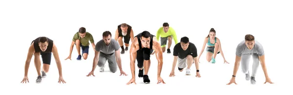 Group Runners Crouch Start Position White Background — Stock Photo, Image