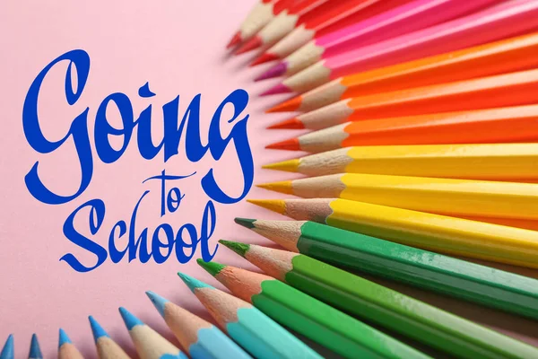 Lápis Coloridos Sobre Fundo Rosa Para Escola — Fotografia de Stock