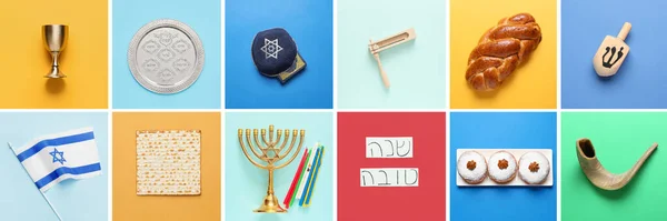 Diferentes Símbolos Religión Del Judaísmo Fondo Color — Foto de Stock