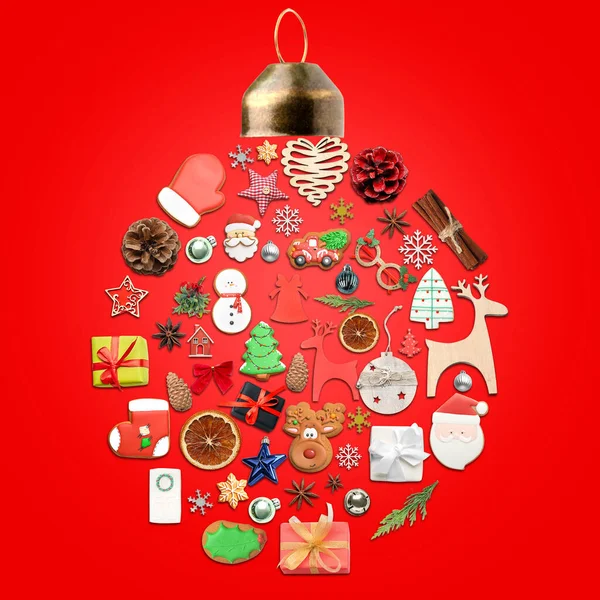 Bola Navidad Hecha Hermosa Decoración Sobre Fondo Color —  Fotos de Stock