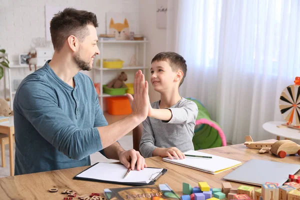 Male Psychologist Working Little Boy Office Autism Concept — Stock Photo, Image