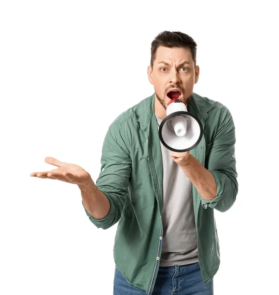 Protesting Man Megaphone White Background — Stock Photo, Image