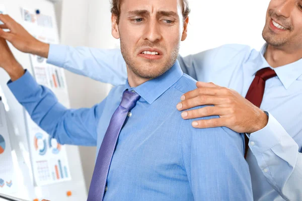 Man Seducing His Male Colleague Office Concept Harassment — Stock Photo, Image