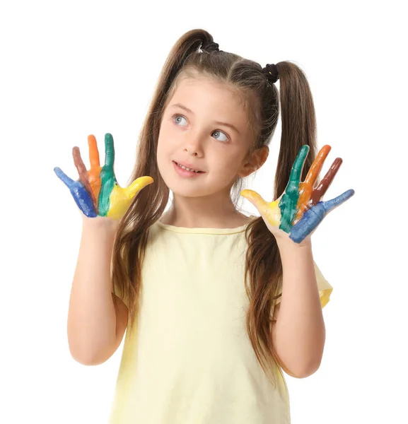 Little Girl Hands Paint White Background — Stock Photo, Image