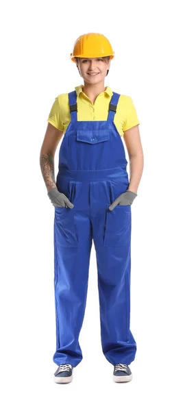 Female Construction Worker Uniform White Background — Stock Photo, Image