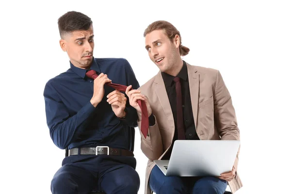 Man Harassing His Male Colleague White Background Stock Picture