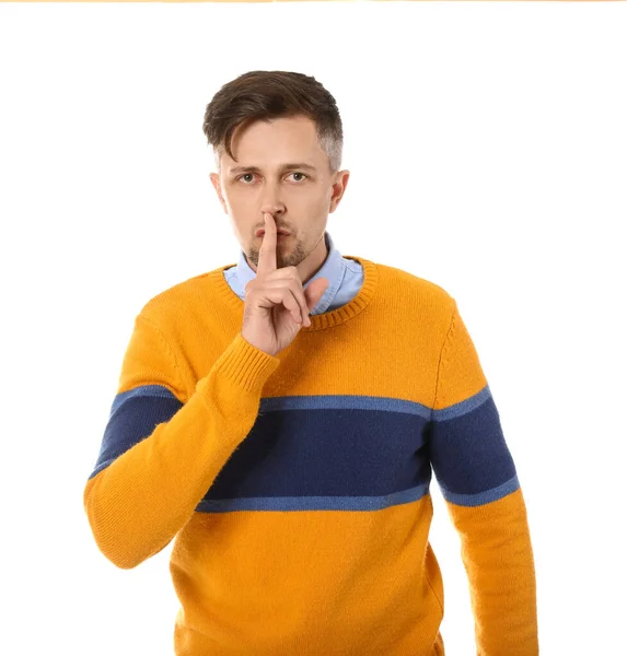 Man Showing Silence Gesture White Background — Stock Photo, Image