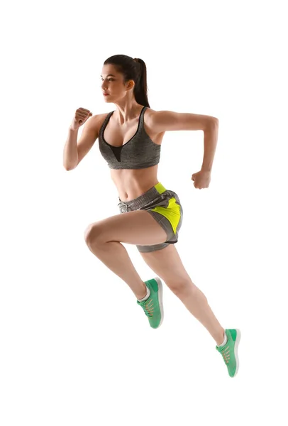Sporty Running Woman White Background — Stock Photo, Image