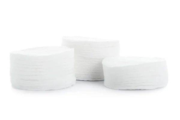 Empilements Nouveaux Tampons Coton Sur Fond Blanc — Photo