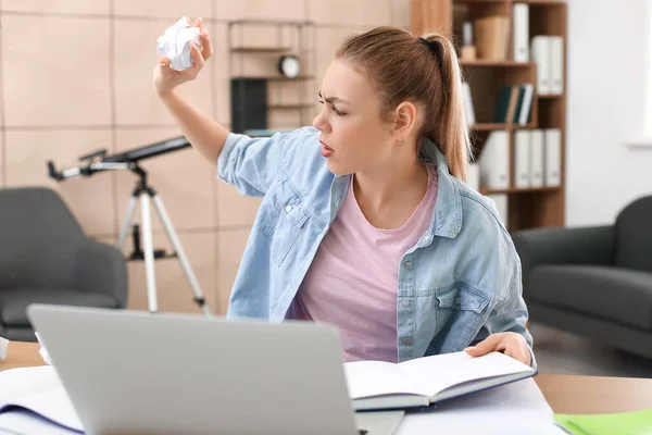 Female Student Preparing Exam Home — Stock Photo, Image