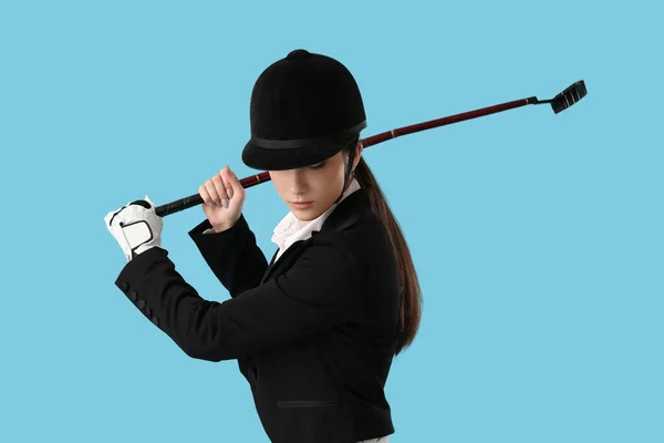 Vacker Kvinnlig Polo Spelare Färg Bakgrund — Stockfoto
