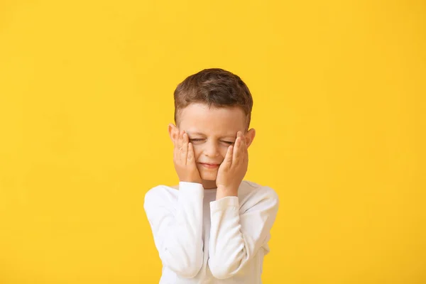 Portrait Stressed Little Boy Color Background — Stock Photo, Image