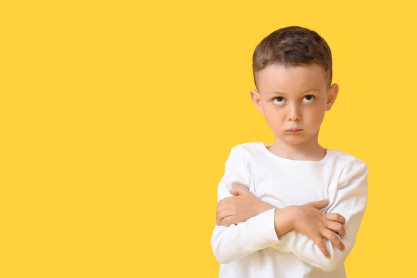 Portrait Offended Little Boy Color Background — Stock Photo, Image