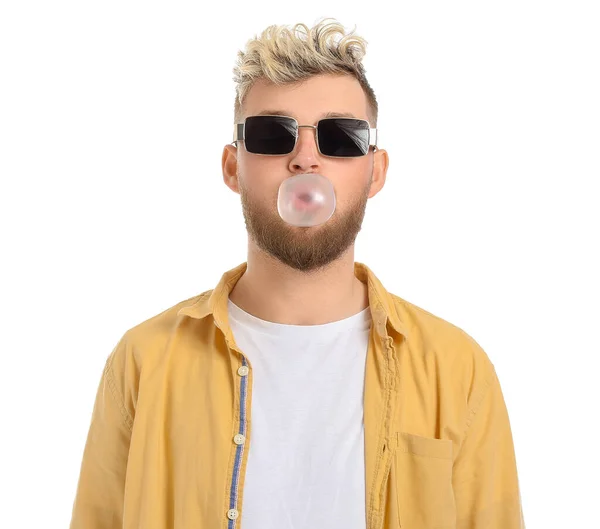 Cool Young Man Chewing Gum White Background — Stock Photo, Image