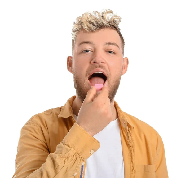 Young Man Chewing Gum White Background — Stock Photo, Image