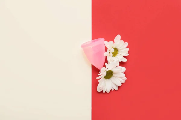Menstrual Cup Flowers Color Background — Stock Photo, Image