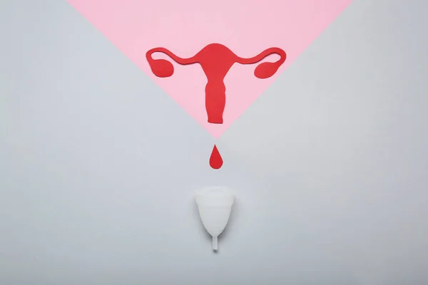 Komposisi Dengan Cangkir Menstruasi Pada Latar Belakang Warna — Stok Foto