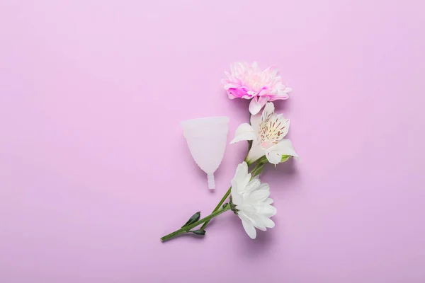 Menstrual Cup Flowers Purple Background — Stock Photo, Image