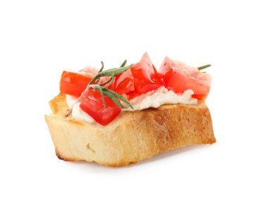 Beyaz arka planda domates ile lezzetli bruschetta