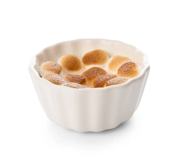 Ramekin Com Saboroso Mores Mergulhar Fundo Branco — Fotografia de Stock