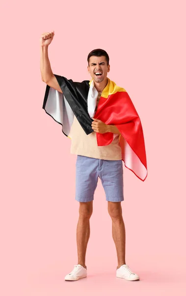 Hombre Emocional Con Bandera Bélgica Sobre Fondo Color —  Fotos de Stock