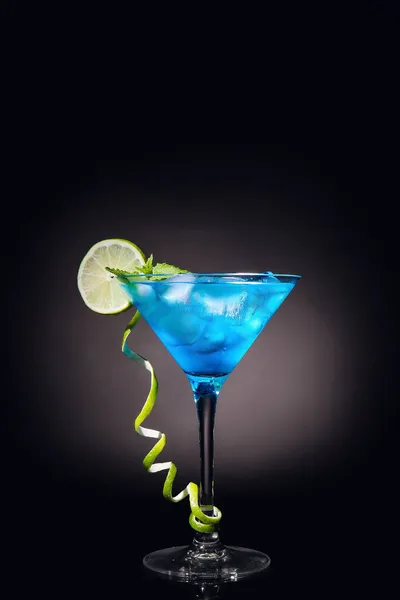 Glass Blue Lagoon Cocktail Dark Background — Stock Photo, Image
