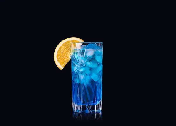 Glass Blue Lagoon Cocktail Dark Background — Stock Photo, Image