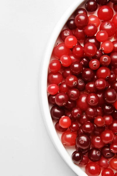 Bowl Tasty Fresh Cranberries Light Background Closeup — Stock Photo, Image