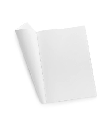 Beyaz arkaplanda boş bir dergi, üst görünüm