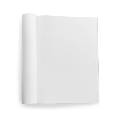 Beyaz arkaplanda boş bir dergi, üst görünüm
