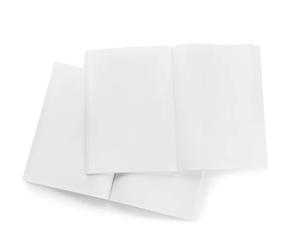 Blanco Tijdschriften Witte Achtergrond Bovenaanzicht — Stockfoto