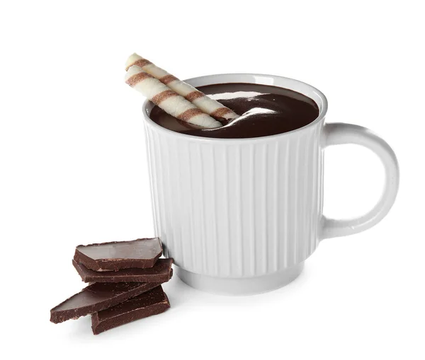 Copo Chocolate Quente Saboroso Fundo Branco — Fotografia de Stock