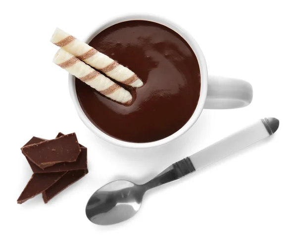 Šálek Chutné Horké Čokolády Bílém Pozadí — Stock fotografie