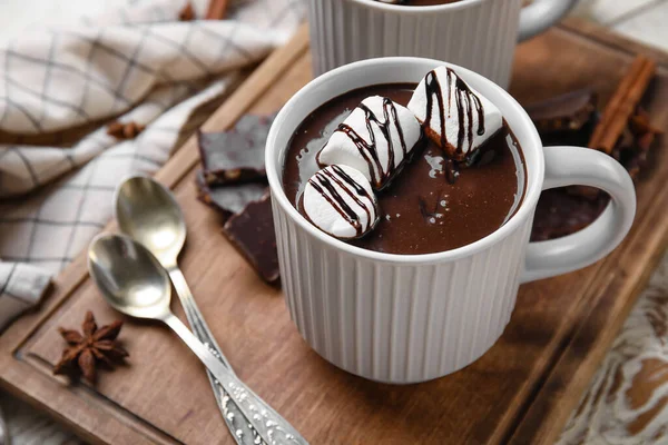 Чашка Смачного Гарячого Шоколаду Зефіром Столі — стокове фото
