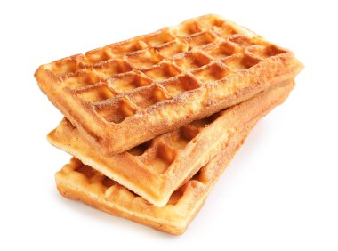 Beyaz arka planda bir yığın lezzetli Belçika waffle 'ı