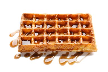 Beyaz arka planda lezzetli Belçika waffle 'ı ve reçel