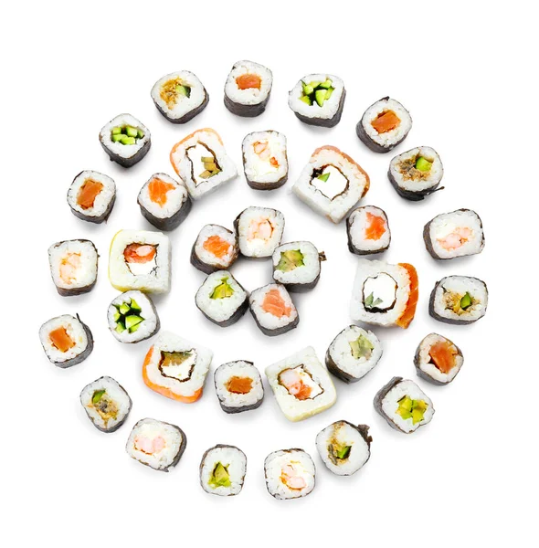 Set Diferentes Rollos Sushi Sobre Fondo Blanco —  Fotos de Stock