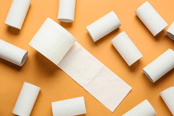 Roll Toilet Paper Cardboard Tubes Color Background — Stock Photo, Image