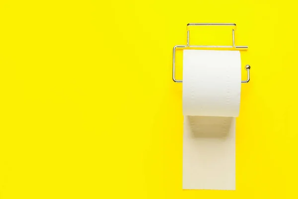 Holder Toilet Paper Roll Yellow Background — Stock Photo, Image