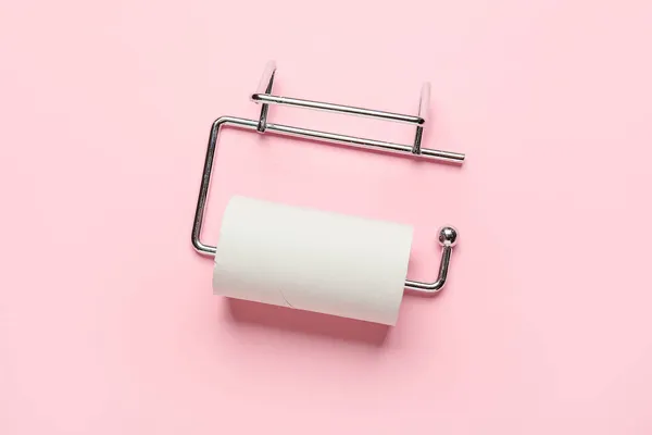 Holder Toilet Paper Tube Pink Background — Stock Photo, Image