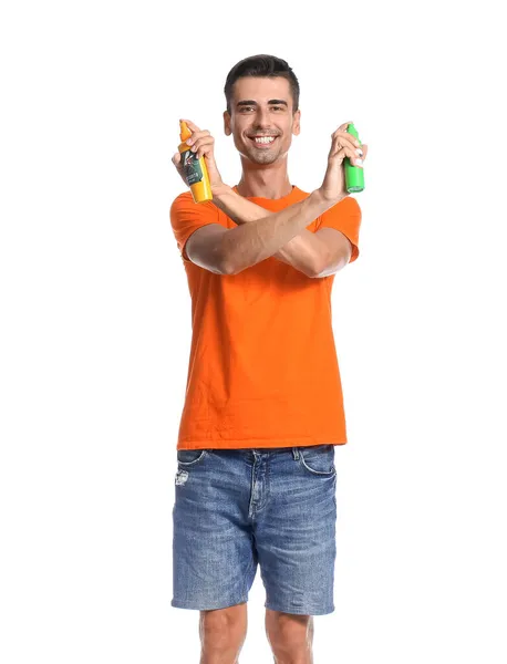 Young Man Mosquito Repellents White Background — Stock Photo, Image