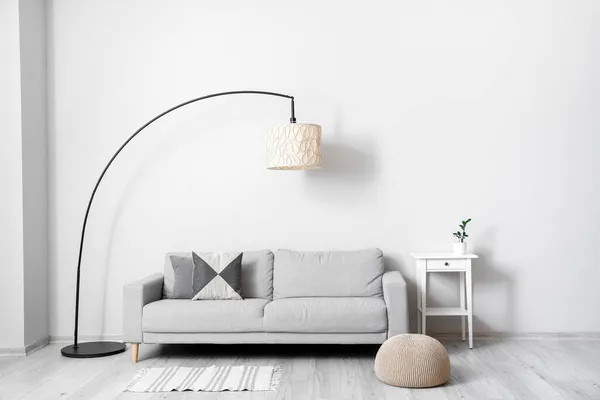 Εσωτερικό Του Light Living Room Ύφασμα Πουφ — Φωτογραφία Αρχείου