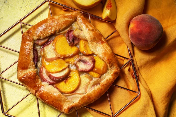 Grid Tasty Peach Galette Color Background — Stock Photo, Image