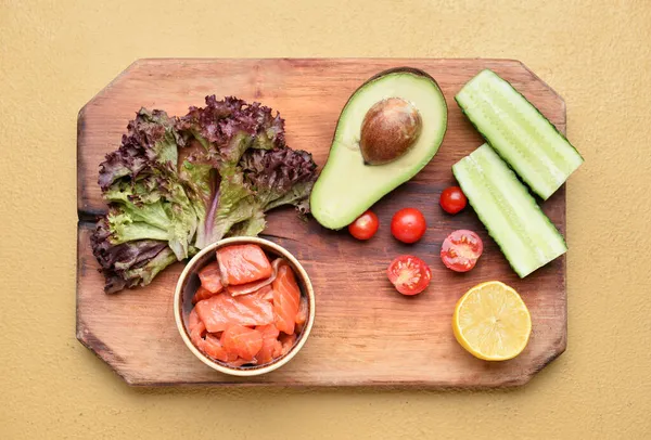 Board Ingredients Tasty Salad Color Background — Stock Photo, Image