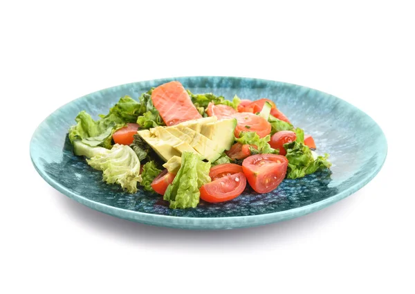 Fresh Salad Salmon Vegetables White Background — Stock Photo, Image