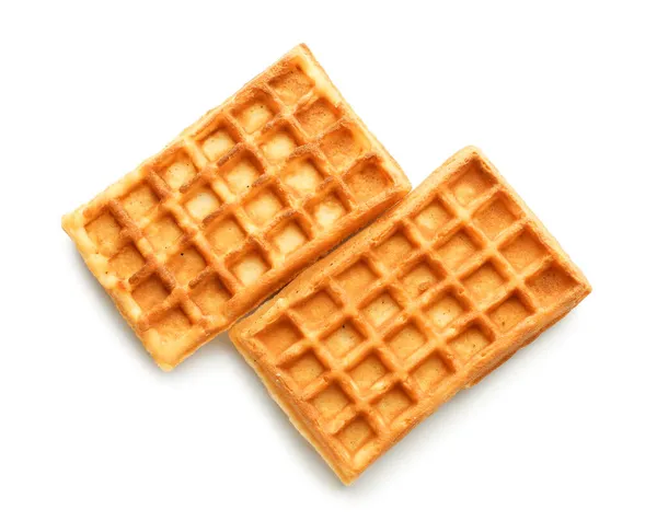 Saborosos Waffles Belgas Sobre Fundo Branco — Fotografia de Stock