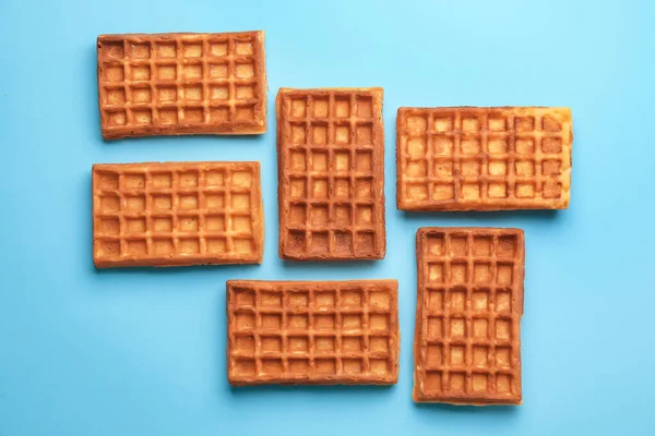 Delicious Belgian Waffles Color Background — Stock Photo, Image