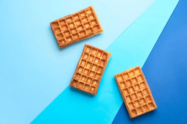 Yummy Belgian Waffles Color Background — Stock Photo, Image