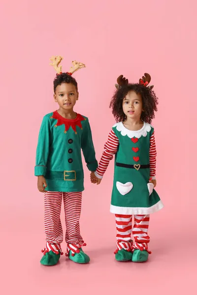 Cute Little Elves Pink Background — Stock Photo, Image