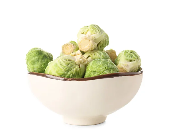 Bowl Fresh Brussels Sprouts White Background — Stock Photo, Image